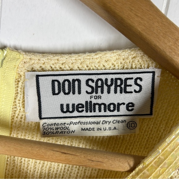 VTG Don Sayres for Wellmore Yellow Wool Blend Floral Beaded Dress 1 (XS) - Picture 7 of 7